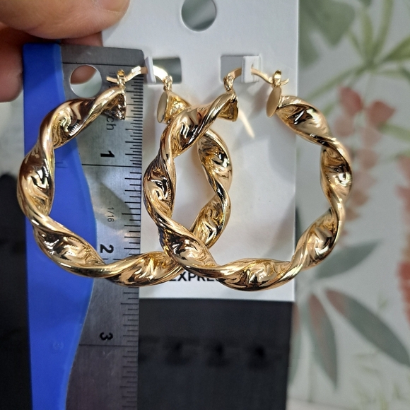 Express Twisted Gold Tone Hoop Earrings NWT - Picture 3 of 3